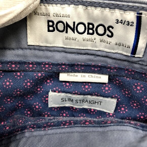 Bonobos Washed Chino Pants Mens 34x32 (34x29.5) Dusty Blue Slim Straight - Picture 9 of 10